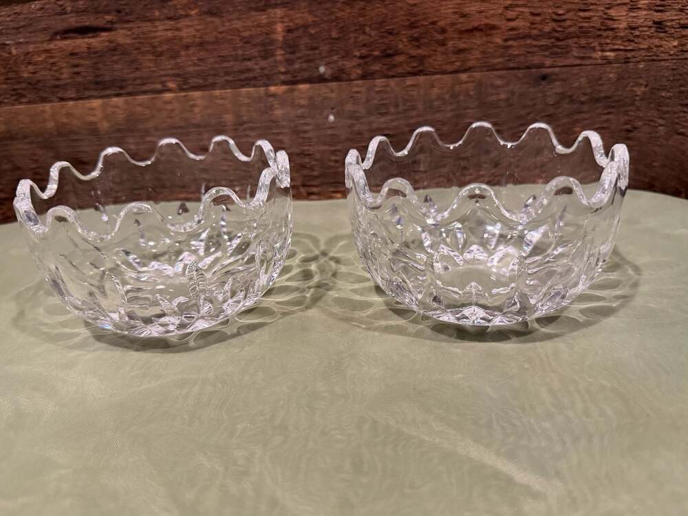 Vintage Clear Crystal Cut Glass Scalloped Edge Small Bowls Set of 2